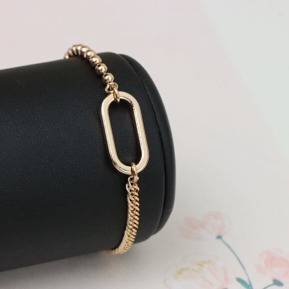 "Rose Gold Chain Bracelet with Oval Link Center, Elegant Finish, XPBL0996 - Picture 8 of 12